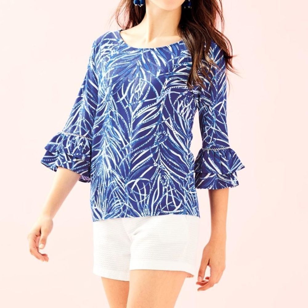 Lilly Pulitzer Laddie Top Twilight Blue Ruffle Sleeves size XS